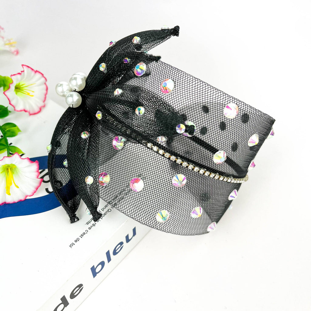 Bandeau en maille noire avec perles