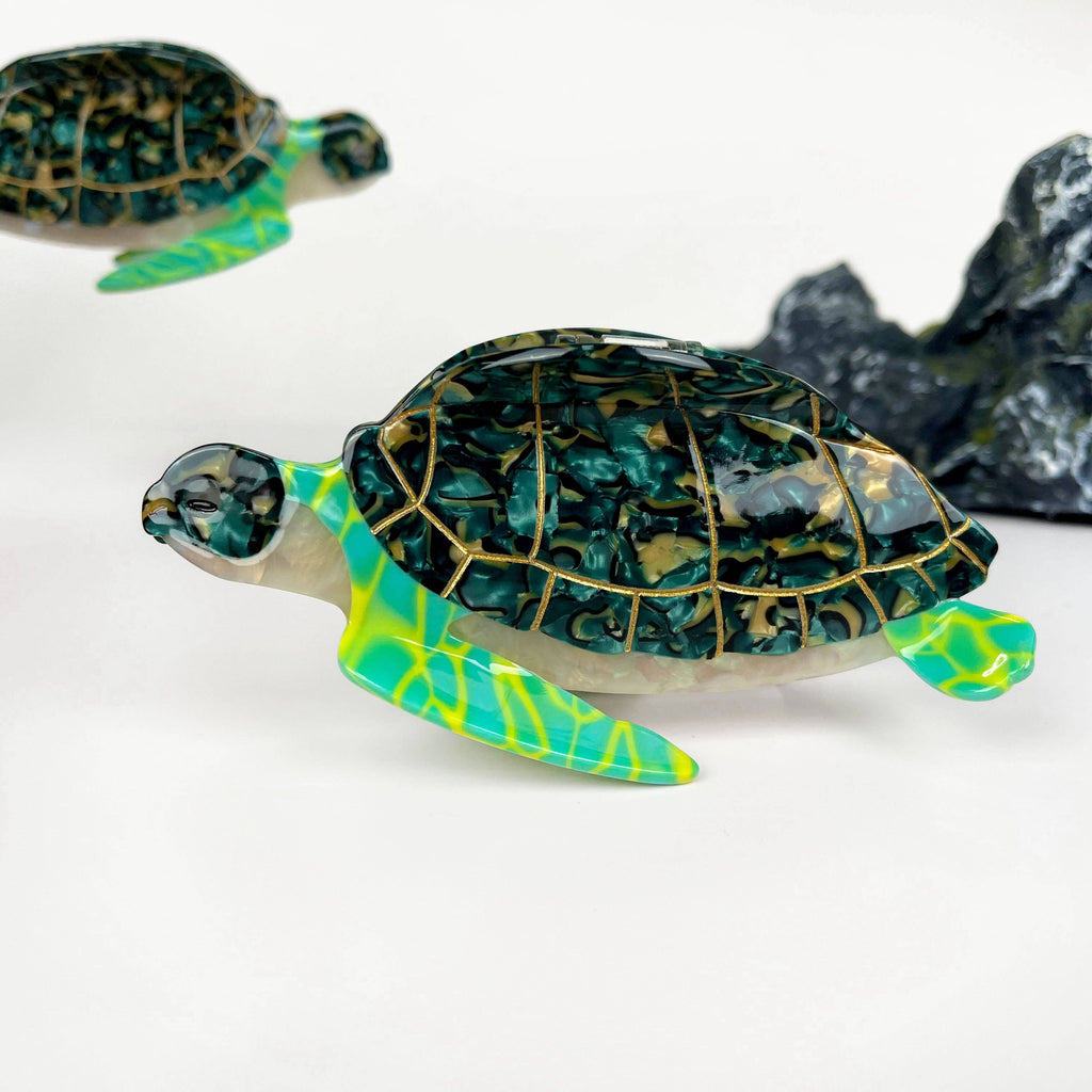 Pince à cheveux tortue verte