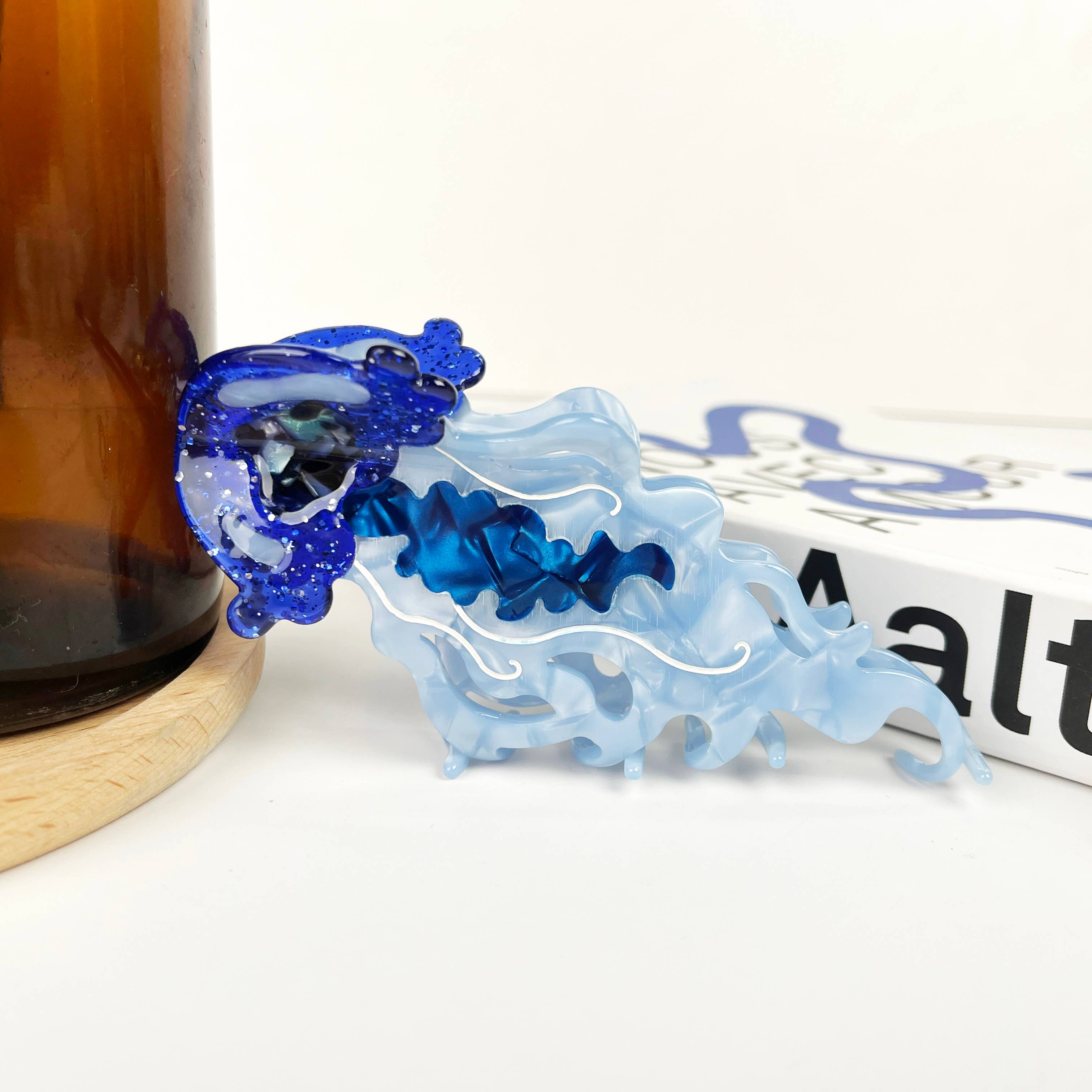 Pince à cheveux méduse bleue