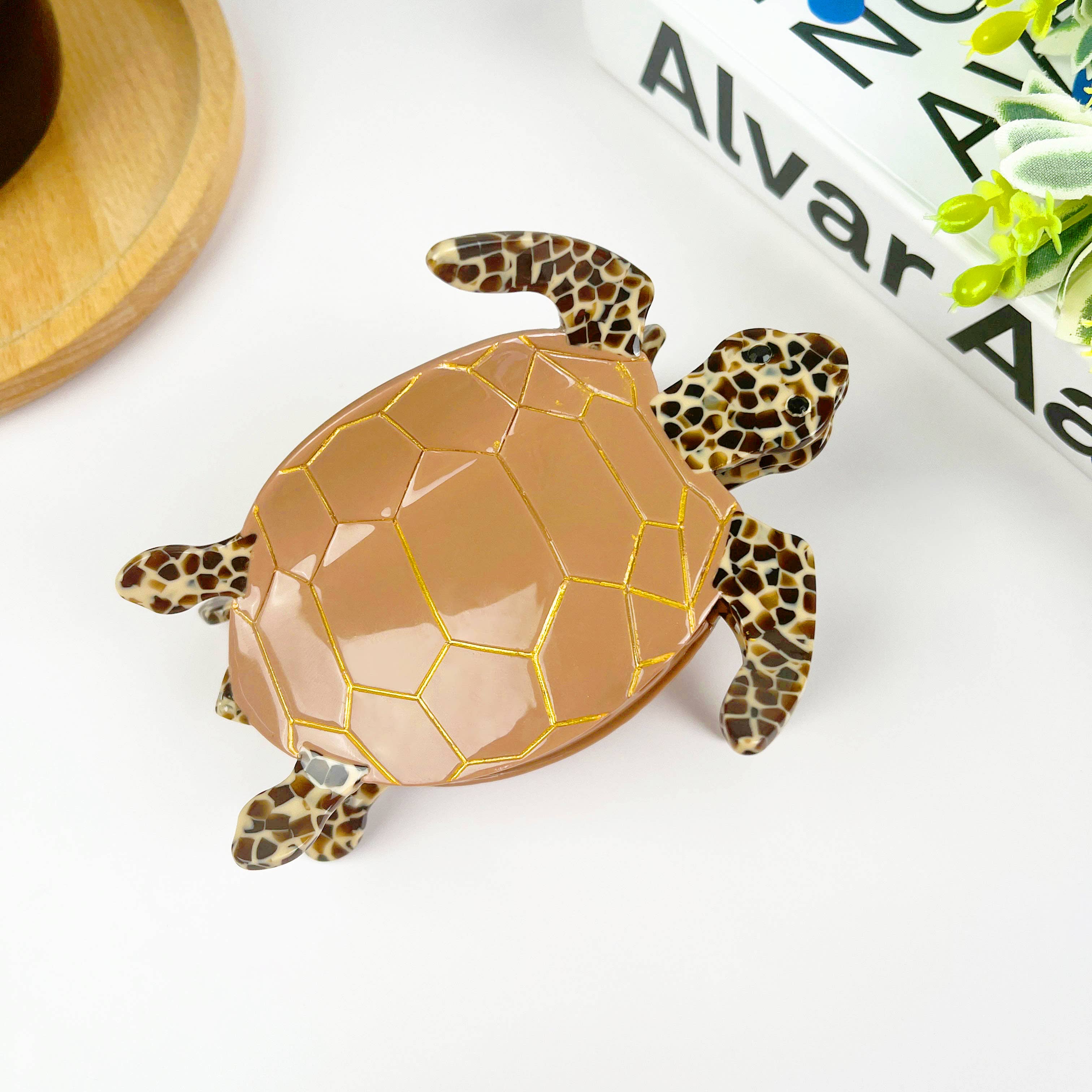 Pince à cheveux tortue beige