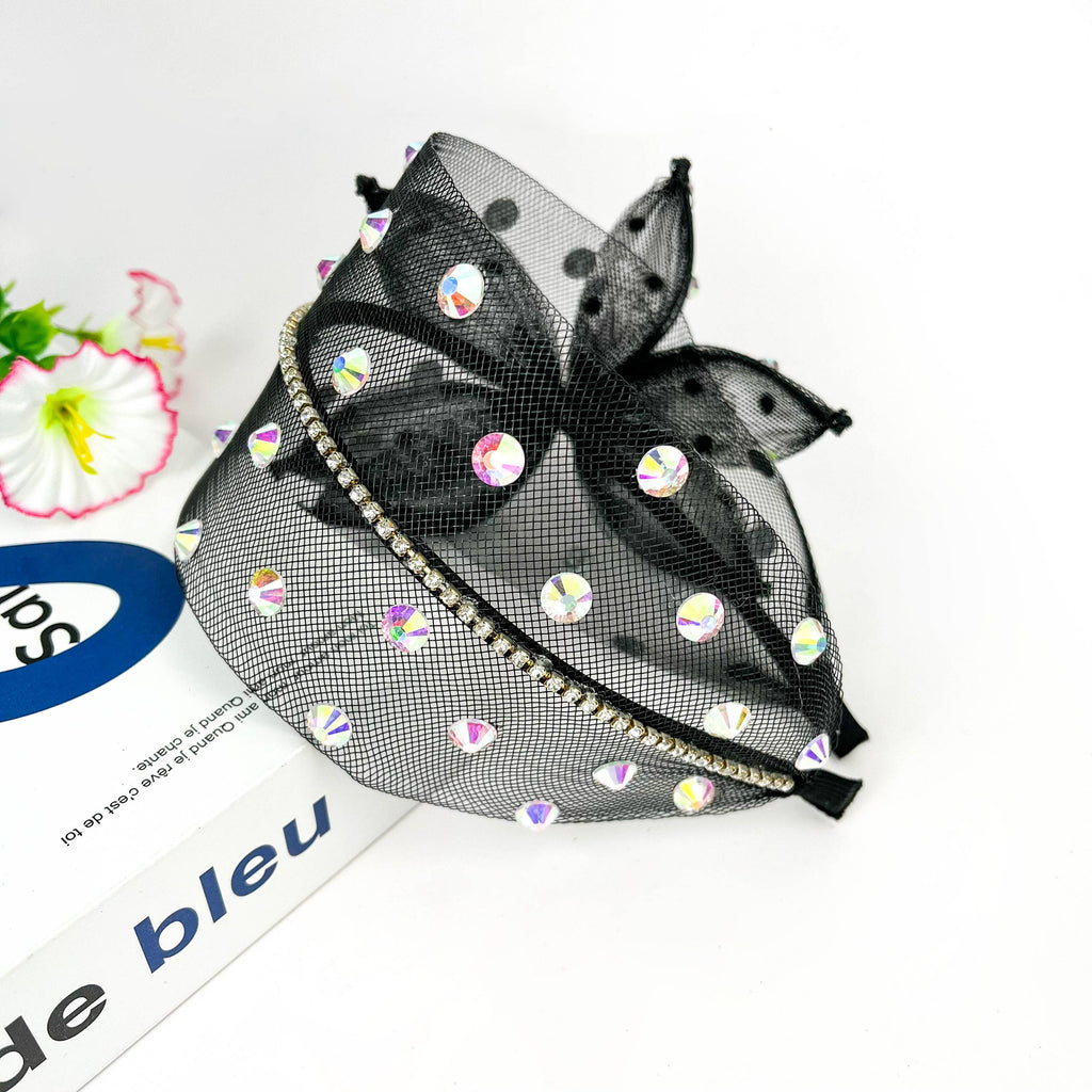 Bandeau en maille noire avec perles